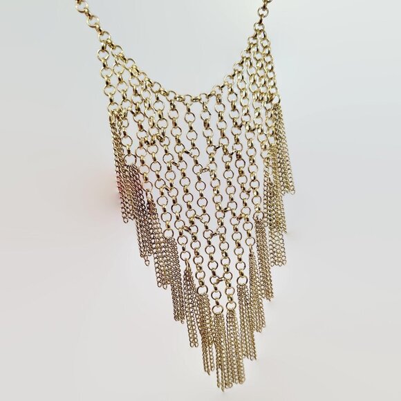 Vintage Bib Necklace, Chainmaille: Chainmail Gold Tone Boho Bohemian Renaissance - Picture 1 of 5